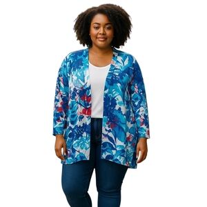 Chico's Blue Floral Lightweight Stretch Cardigan Sweater Women's Size 4 - 2XL